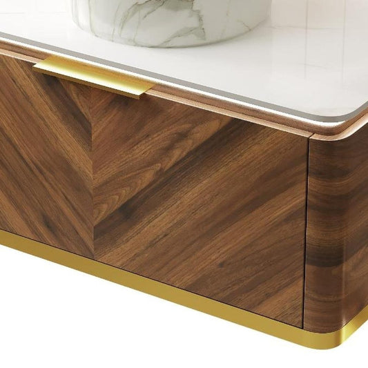36" Brown Wood Floating Bathroom Vanity With White Ceramic Sink