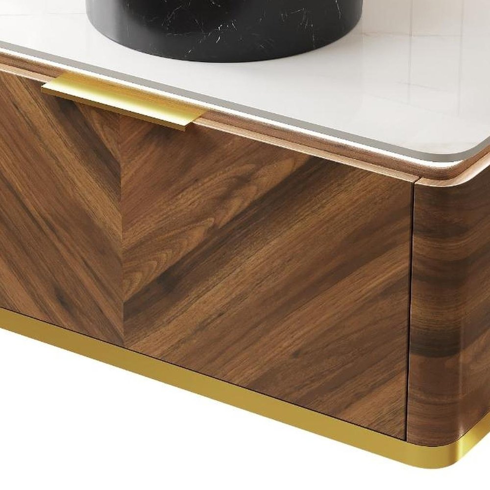 36" Brown Wood Floating Bathroom Vanity With Black Ceramic Sink HomeRoots