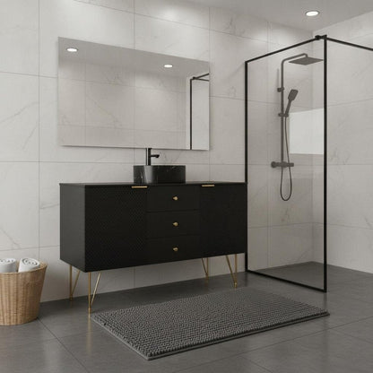 48" Black Wood Three Door Bathroom Vanity With Ceramic Sink With Two Drawers HomeRoots