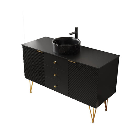 48" Black Wood Three Door Bathroom Vanity With Ceramic Sink With Two Drawers HomeRoots