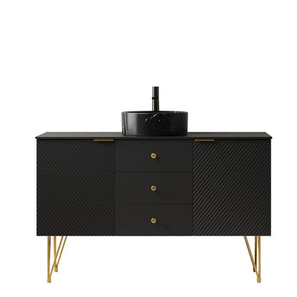 48" Black Wood Three Door Bathroom Vanity With Ceramic Sink With Two Drawers HomeRoots