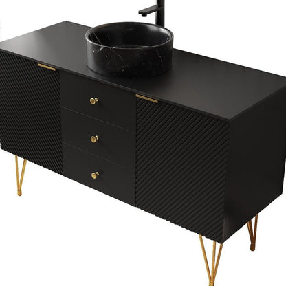 48" Black Wood Three Door Bathroom Vanity With Ceramic Sink With Two Drawers HomeRoots