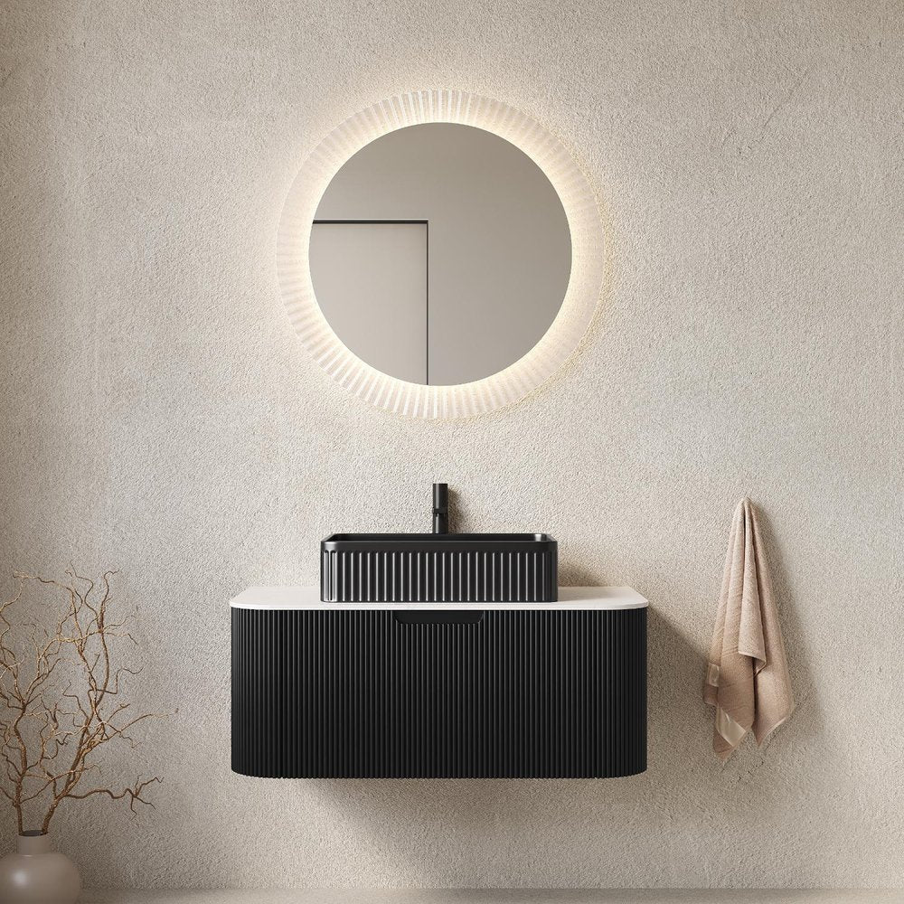 36" Black Wood Floating Bathroom Vanity With Ceramic Sink — view 1