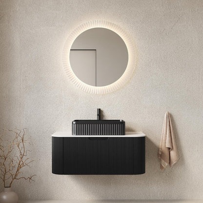 36" Black Wood Floating Bathroom Vanity With Ceramic Sink HomeRoots