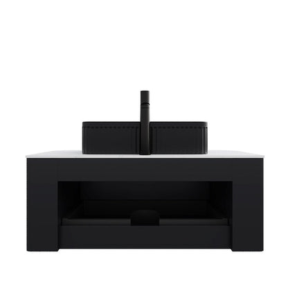 36" Black Wood Floating Bathroom Vanity With Ceramic Sink HomeRoots