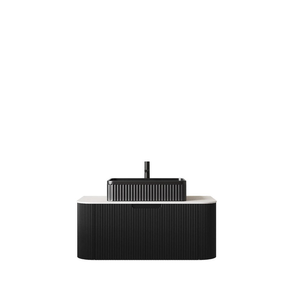 36" Black Wood Floating Bathroom Vanity With Ceramic Sink — view 3