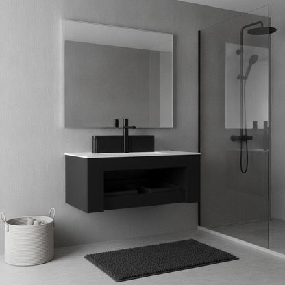 36" Black Wood Floating Bathroom Vanity With Ceramic Sink HomeRoots