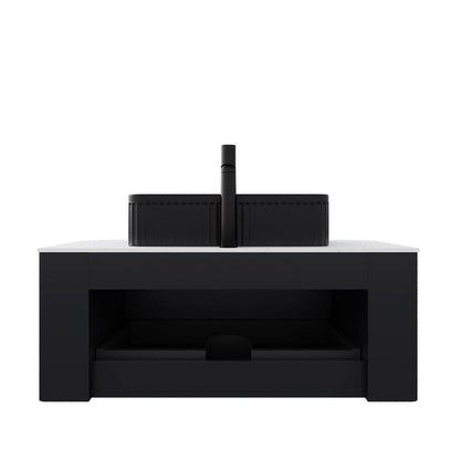 36" Black Wood Floating Bathroom Vanity With Ceramic Sink HomeRoots