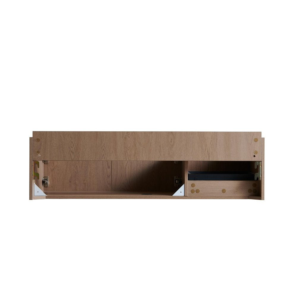 47" Brown Wood Floating Double Door Bathroom Vanity HomeRoots
