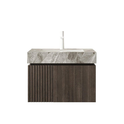 24" Brown Wood Floating Double Door Bathroom Vanity With White Ceramic Sink HomeRoots