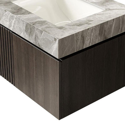 24" Brown Wood Floating Double Door Bathroom Vanity With White Ceramic Sink HomeRoots