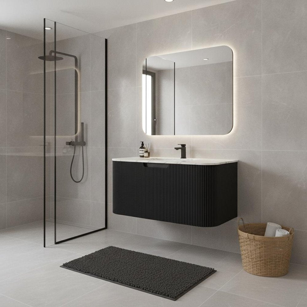 30" Black Wood Floating Bathroom Vanity — view 5