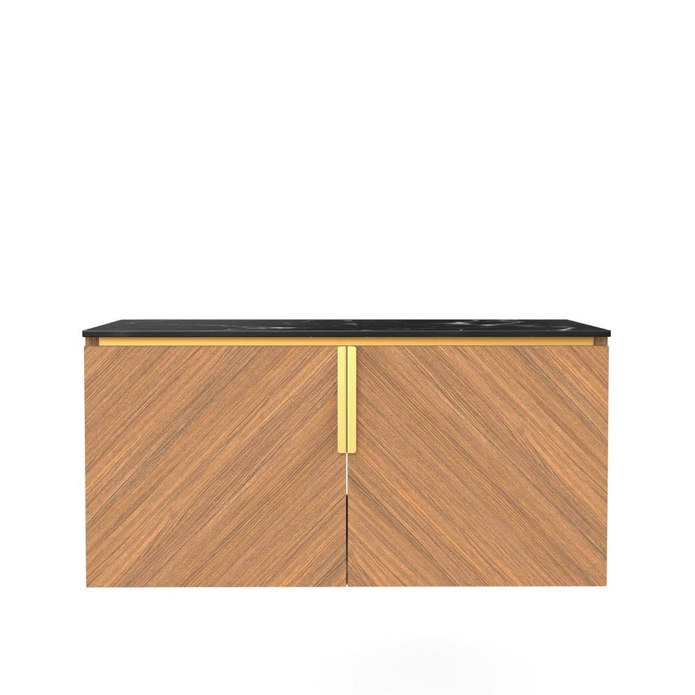 36" Brown Wood Floating Double Door Bathroom Vanity — view 1
