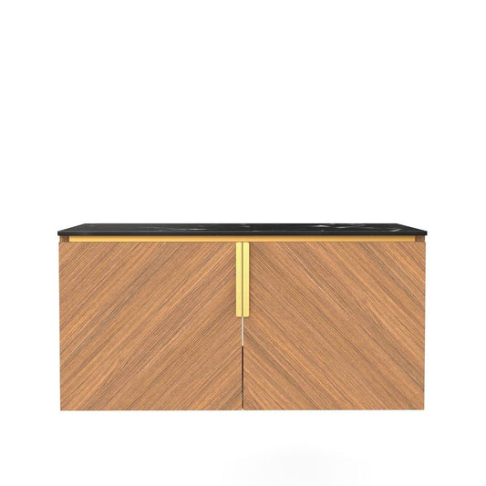 36" Brown Wood Floating Double Door Bathroom Vanity
