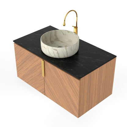 36" Brown Wood Floating Double Door Bathroom Vanity HomeRoots