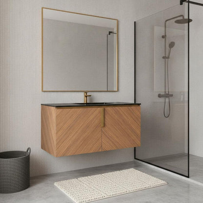36" Brown Wood Floating Double Door Bathroom Vanity HomeRoots