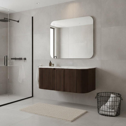 36" Brown Wood Floating Bathroom Vanity HomeRoots