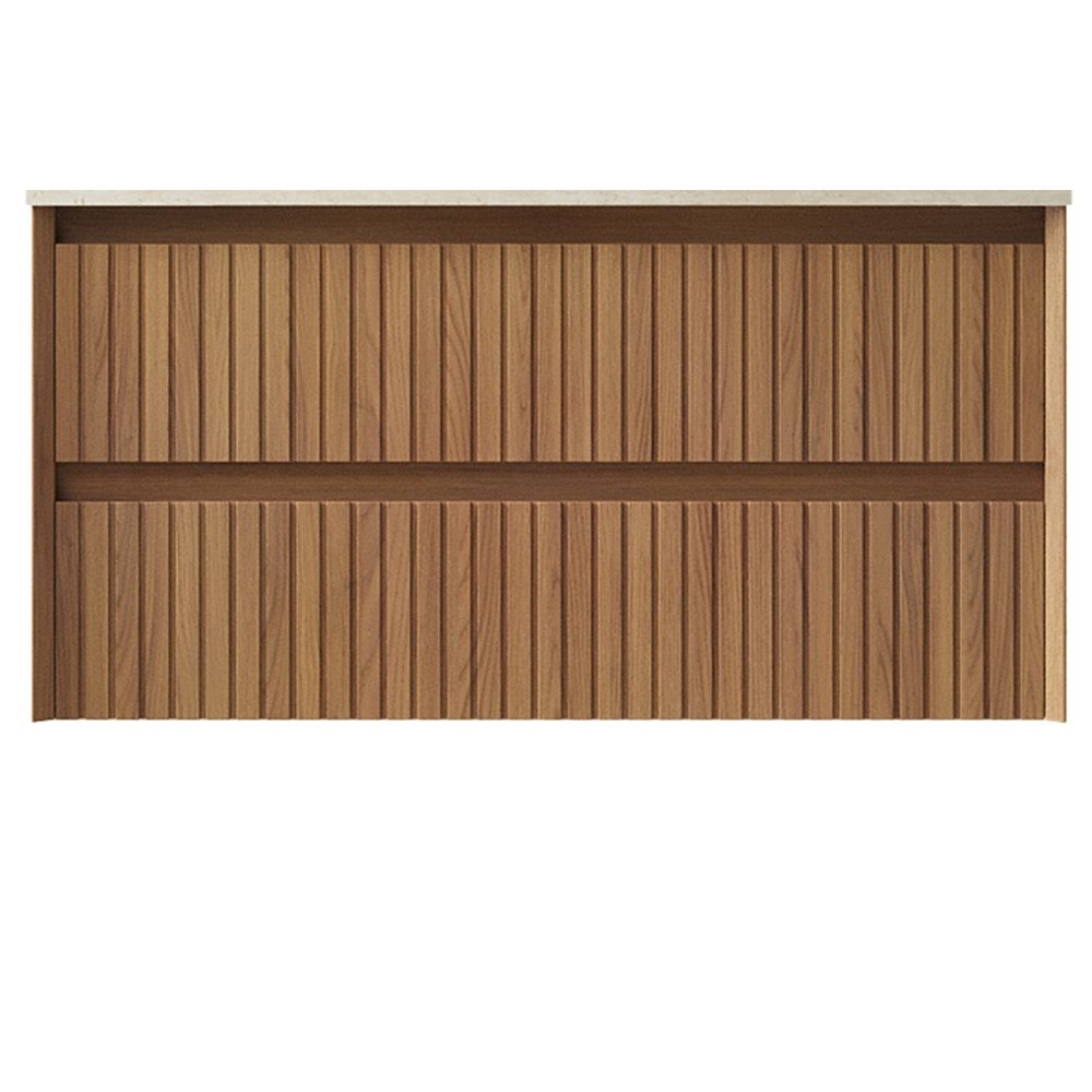 35" Brown Wood Floating Bathroom Vanity With Two Drawers — view 1