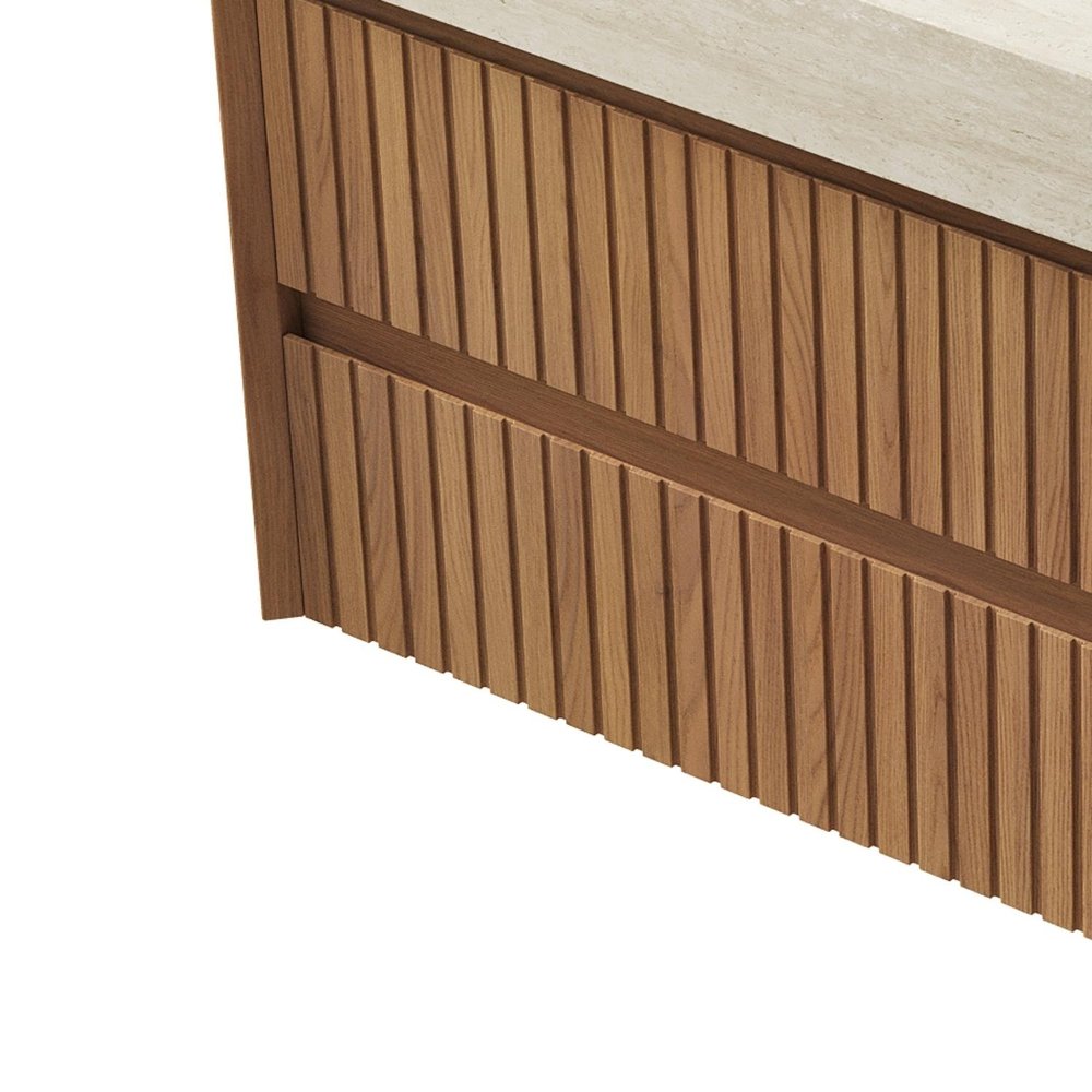 35" Brown Wood Floating Bathroom Vanity With Two Drawers HomeRoots