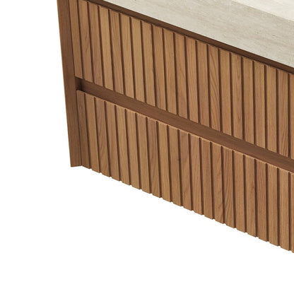 35" Brown Wood Floating Bathroom Vanity With Two Drawers HomeRoots