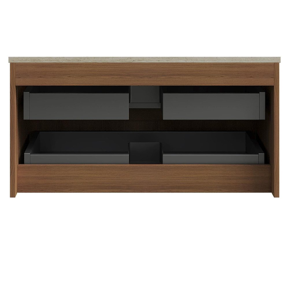 35" Brown Wood Floating Bathroom Vanity With Two Drawers HomeRoots