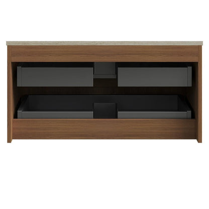 35" Brown Wood Floating Bathroom Vanity With Two Drawers HomeRoots