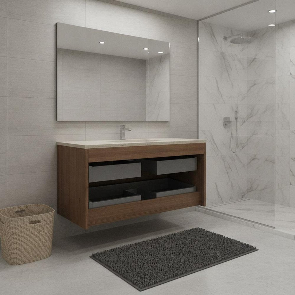 35" Brown Wood Floating Bathroom Vanity With Two Drawers HomeRoots