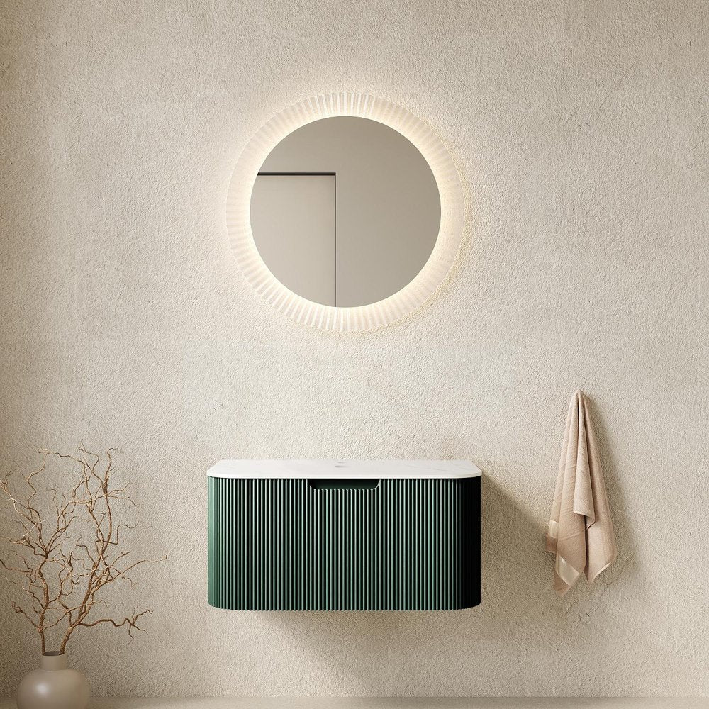 30" Green Wood Floating Bathroom Vanity — view 2