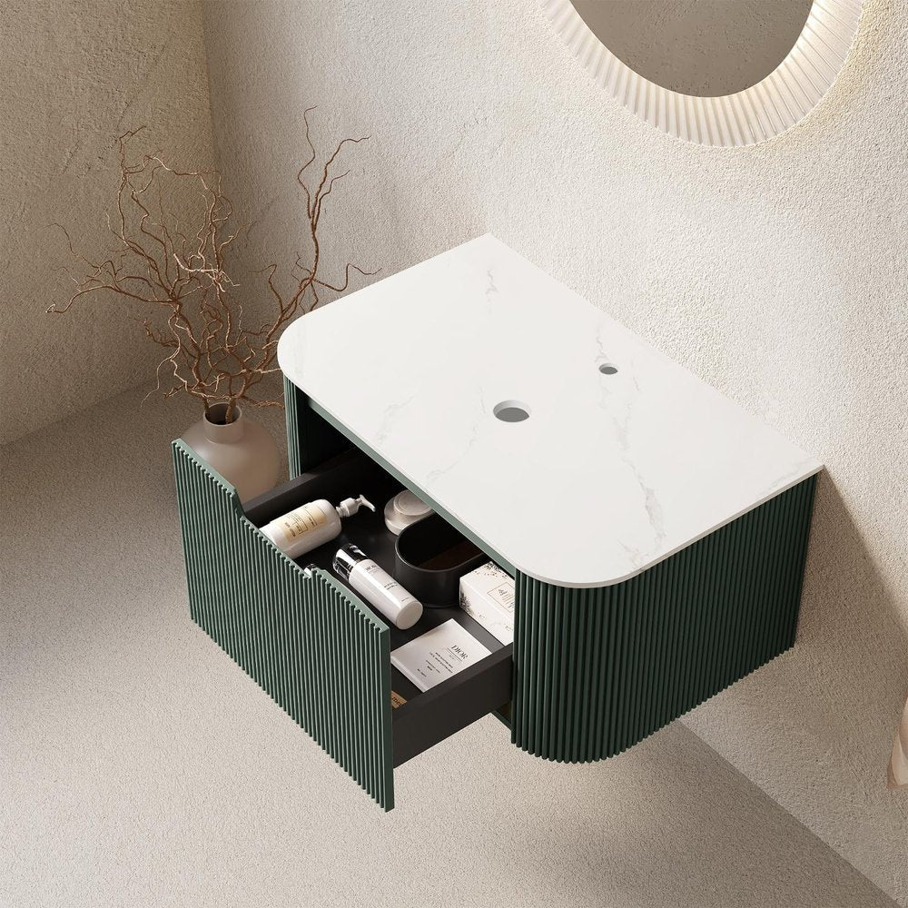 30" Green Wood Floating Bathroom Vanity HomeRoots