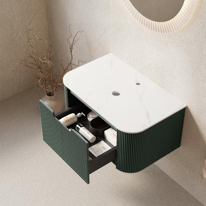 30" Green Wood Floating Bathroom Vanity HomeRoots