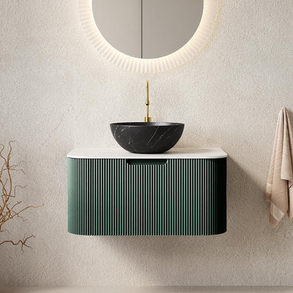 30" Green Wood Floating Bathroom Vanity With Black Ceramic Sink HomeRoots