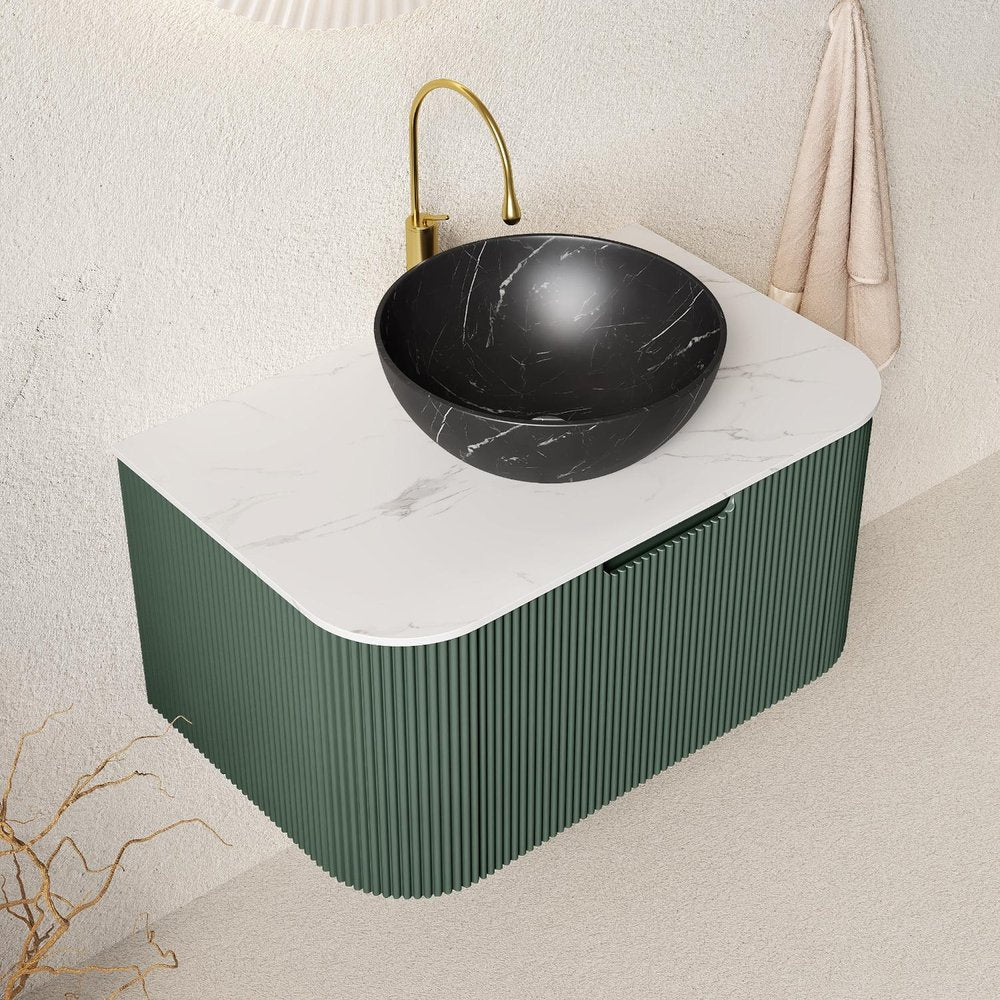 30" Green Wood Floating Bathroom Vanity With Black Ceramic Sink HomeRoots