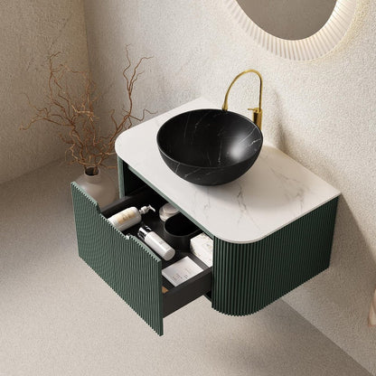 30" Green Wood Floating Bathroom Vanity With Black Ceramic Sink HomeRoots