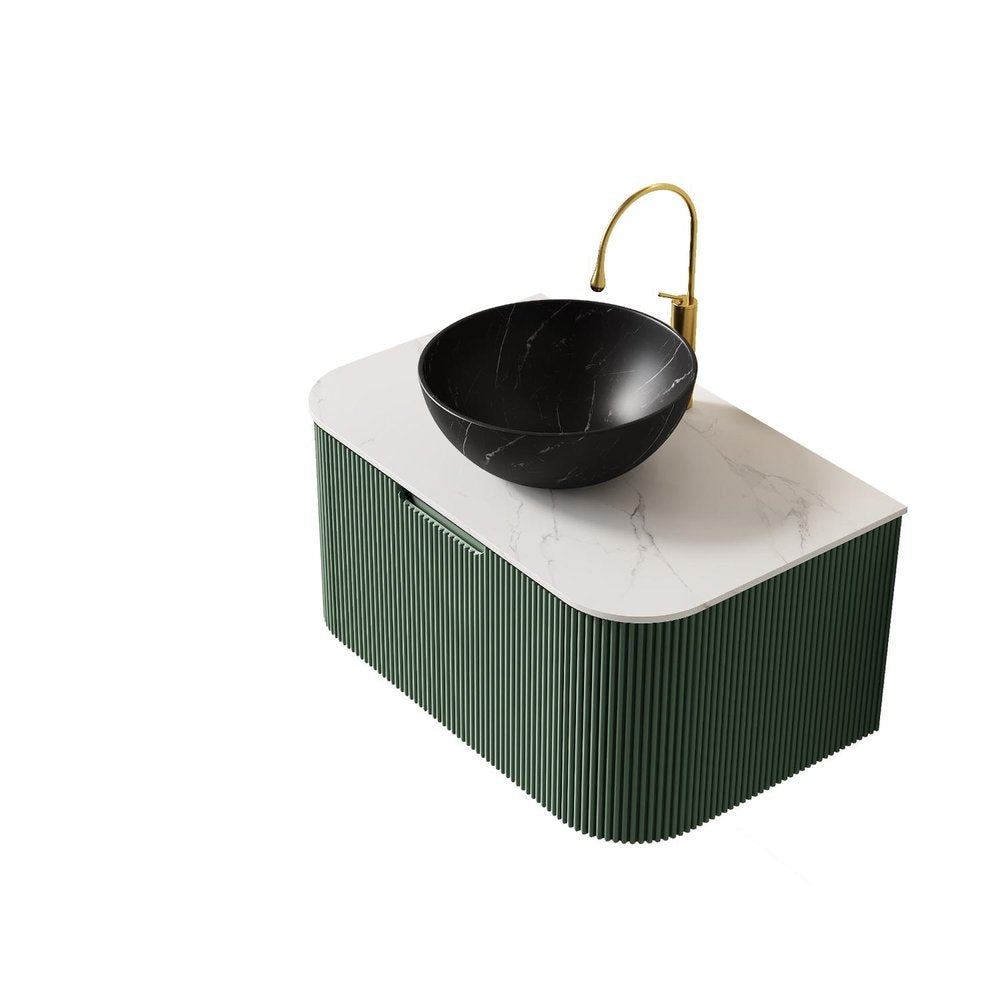 30" Green Wood Floating Bathroom Vanity With Black Ceramic Sink HomeRoots