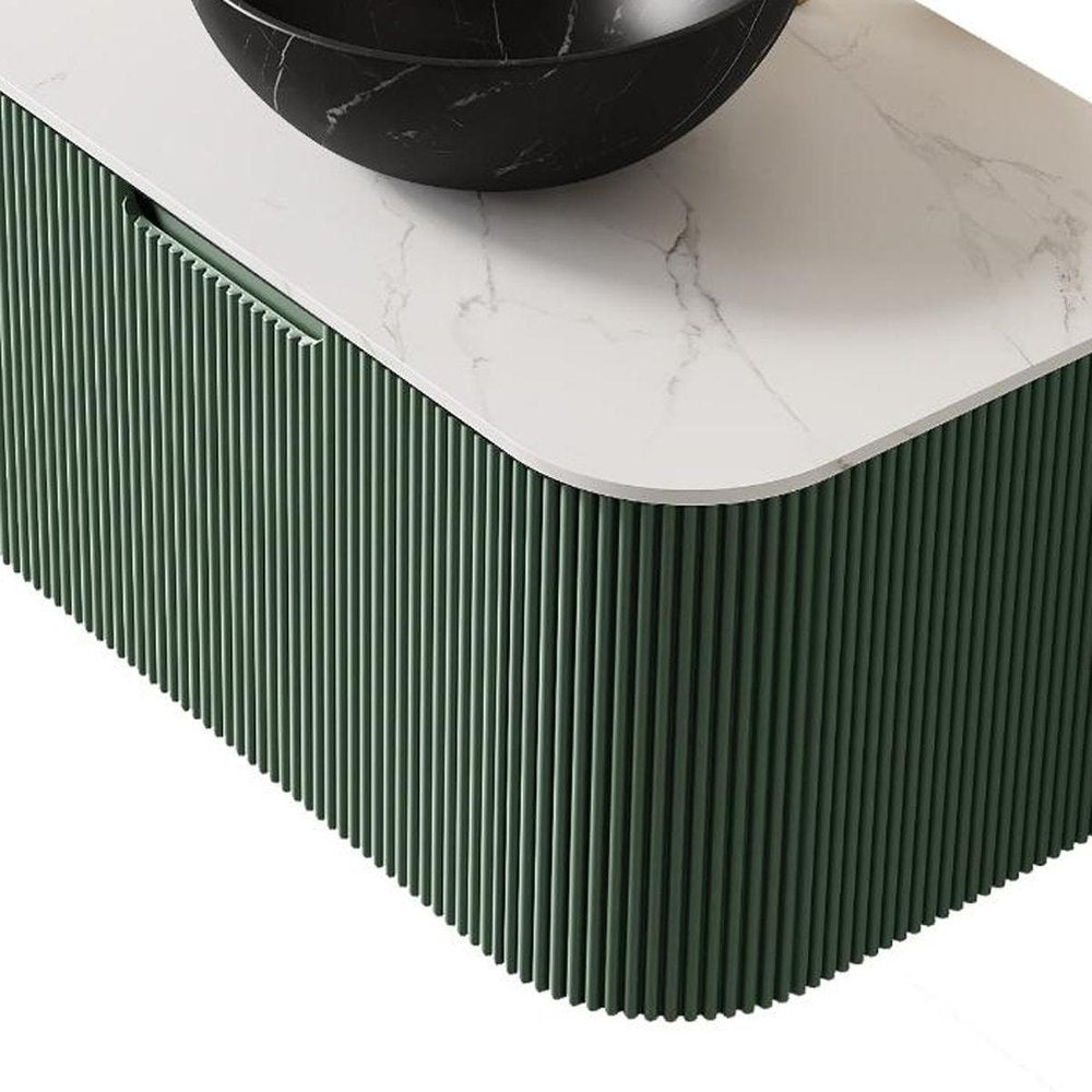 30" Green Wood Floating Bathroom Vanity With Black Ceramic Sink — view 5