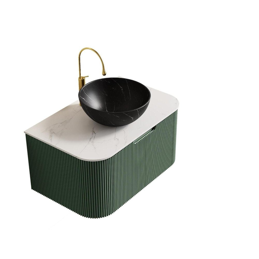30" Green Wood Floating Bathroom Vanity With Black Ceramic Sink — view 6