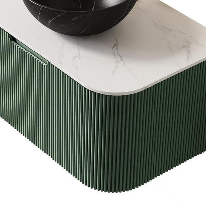 30" Green Wood Floating Bathroom Vanity With Black Ceramic Sink HomeRoots