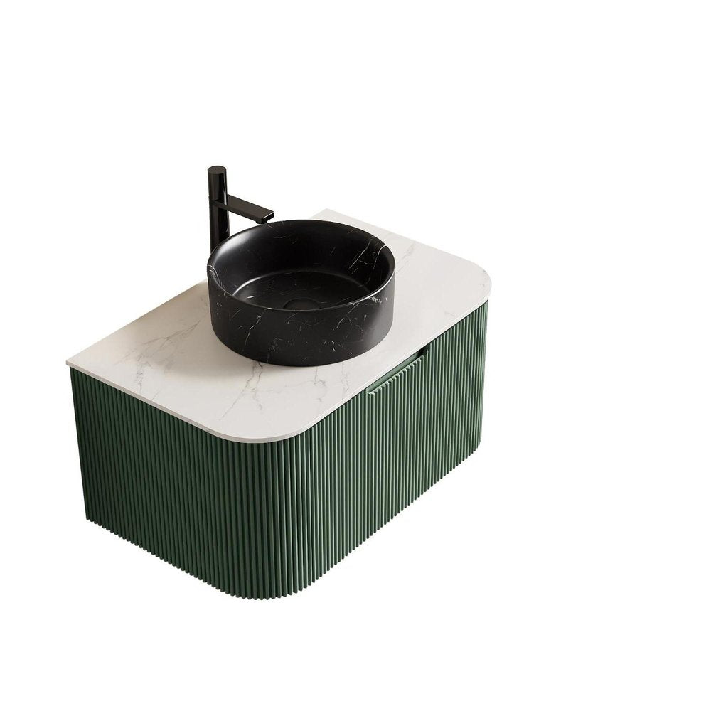 30" Green Wood Floating Bathroom Vanity With Black Ceramic Sink