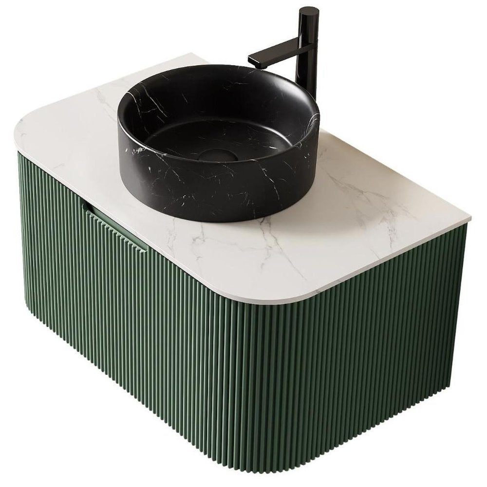 30" Green Wood Floating Bathroom Vanity With Black Ceramic Sink