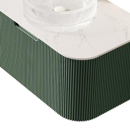 30" Green Wood Floating Bathroom Vanity With White Glass Sink HomeRoots