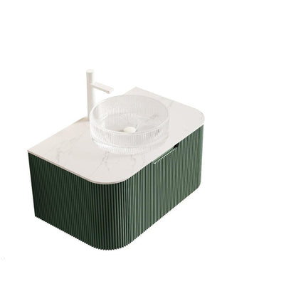 30" Green Wood Floating Bathroom Vanity With White Glass Sink HomeRoots