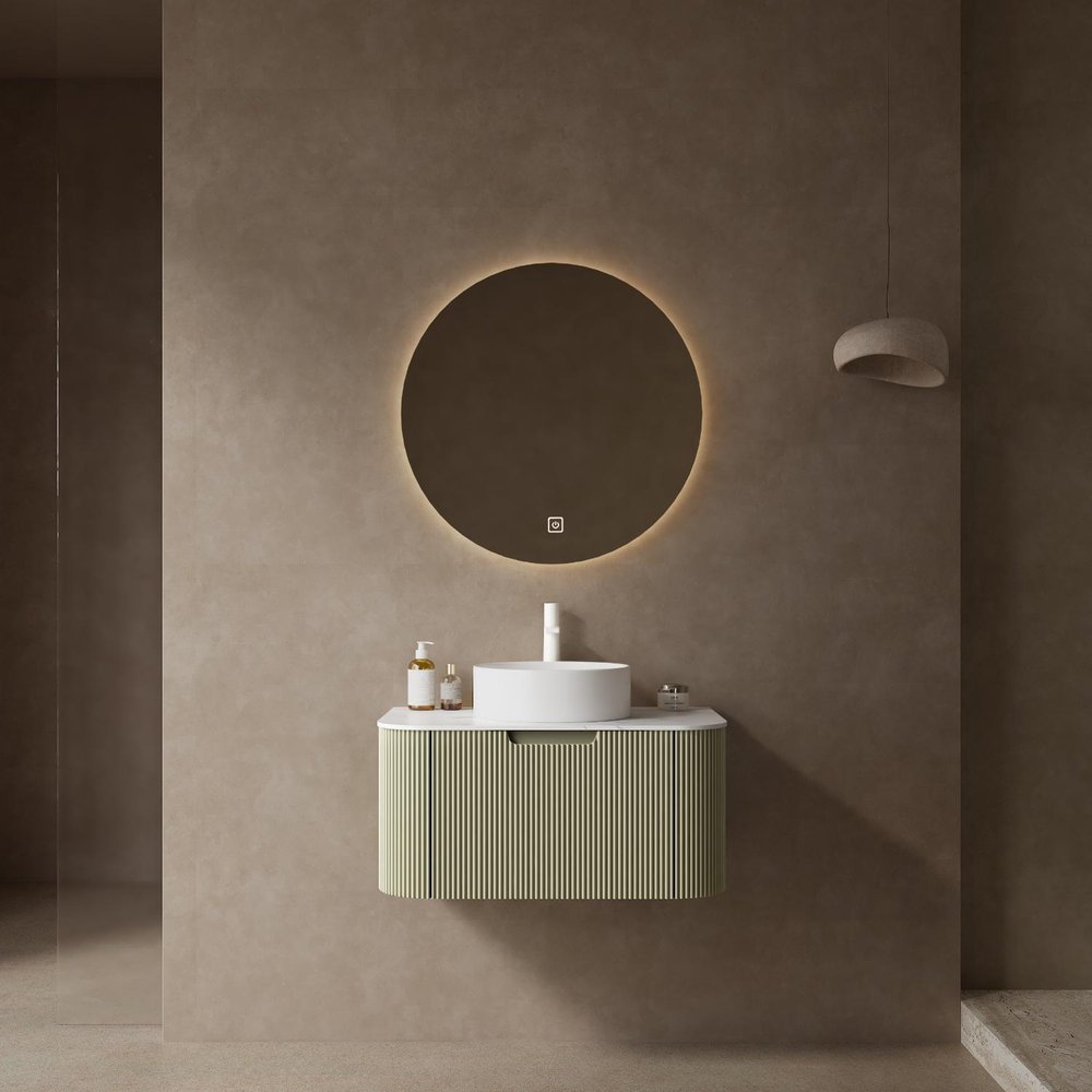 30" Green Wood Floating Bathroom Vanity With White Ceramic Sink HomeRoots