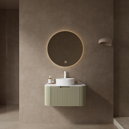 30" Green Wood Floating Bathroom Vanity With White Ceramic Sink HomeRoots