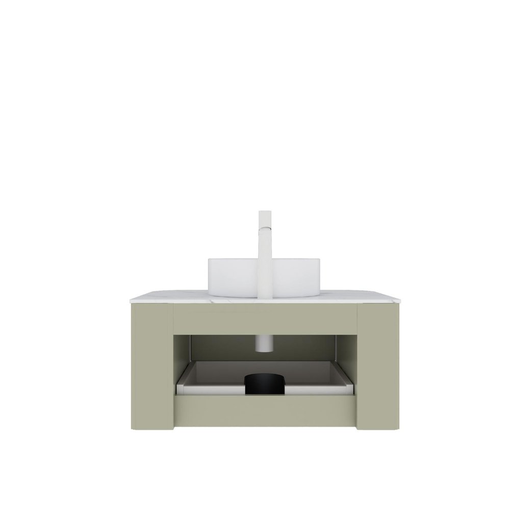 30" Green Wood Floating Bathroom Vanity With White Ceramic Sink — view 2
