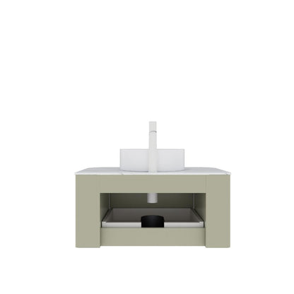 30" Green Wood Floating Bathroom Vanity With White Ceramic Sink HomeRoots