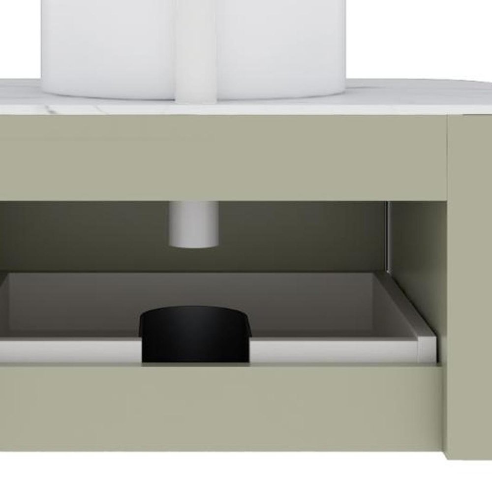30" Green Wood Floating Bathroom Vanity With White Ceramic Sink — view 3