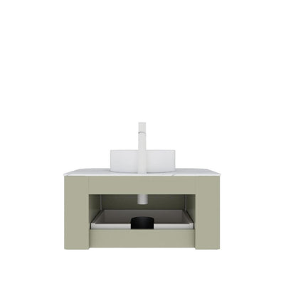 30" Green Wood Floating Bathroom Vanity With White Ceramic Sink