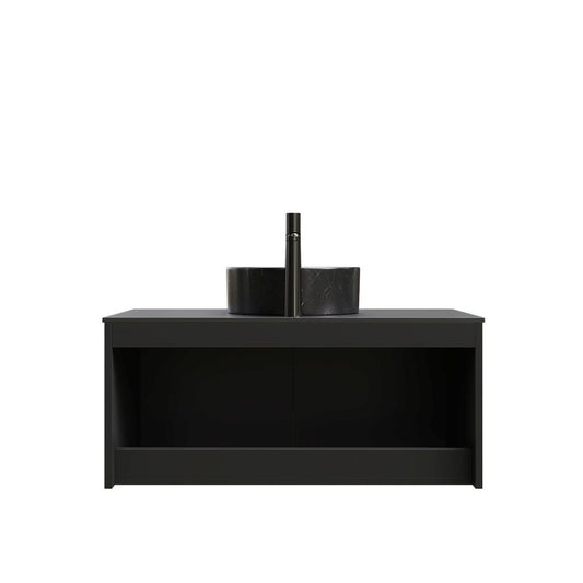 36" Black Wood Floating Double Door Bathroom Vanity With Ceramic Sink