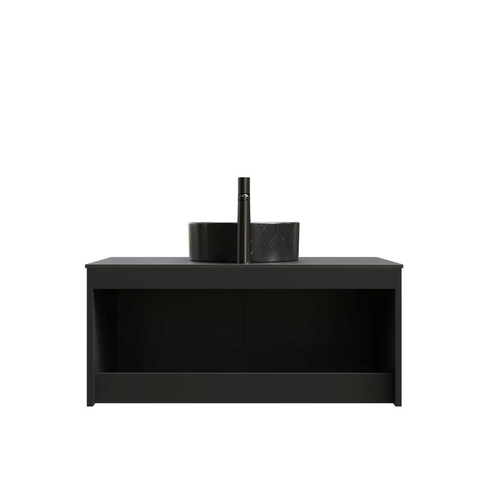 36" Black Wood Floating Double Door Bathroom Vanity With Ceramic Sink — view 2