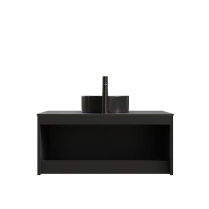 36" Black Wood Floating Double Door Bathroom Vanity With Ceramic Sink